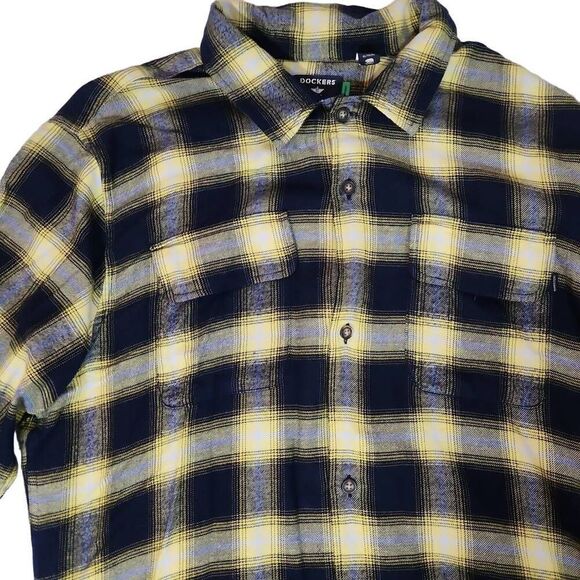 Dockers Men's Size XL Blue Yellow Plaid Flannel Button Down Shirt - Picture 2 of 5